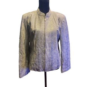 Vtg Pamela McCoy Womens Snake Print Leather Jacket Lg Feminine Flare Moto Chic